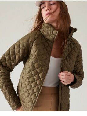 Athleta Olive Diamond-Quilted Packable Puffer Jacket